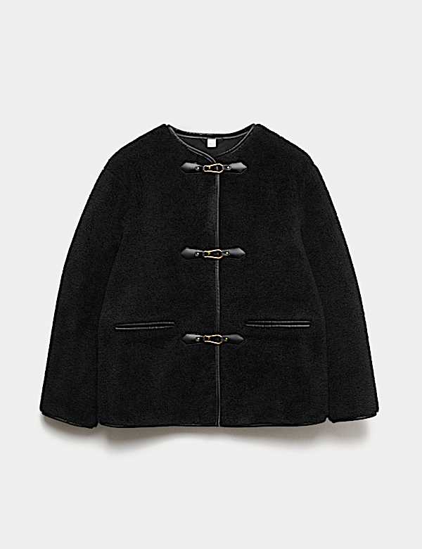 Faux Fur Buckle Trim Coat - US