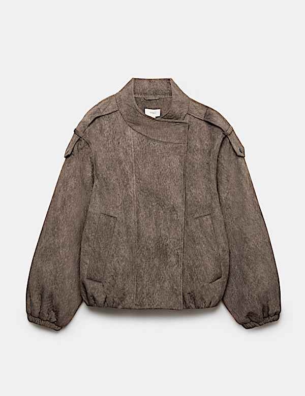 Chaqueta b&oacute;mber texturizada con cuello chimenea - US