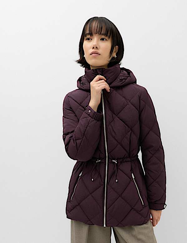 Feather & Down Diamond Quilted Hooded Jacket