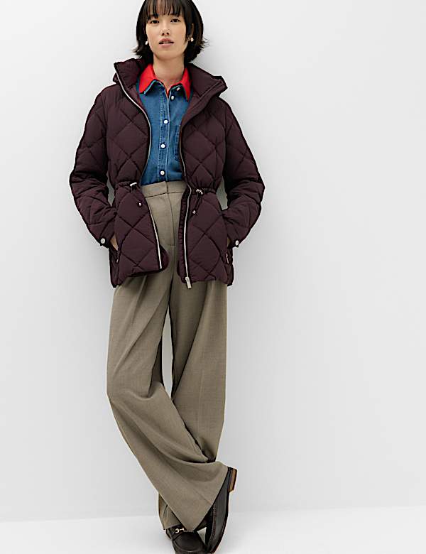 Feather & Down Diamond Quilted Hooded Jacket