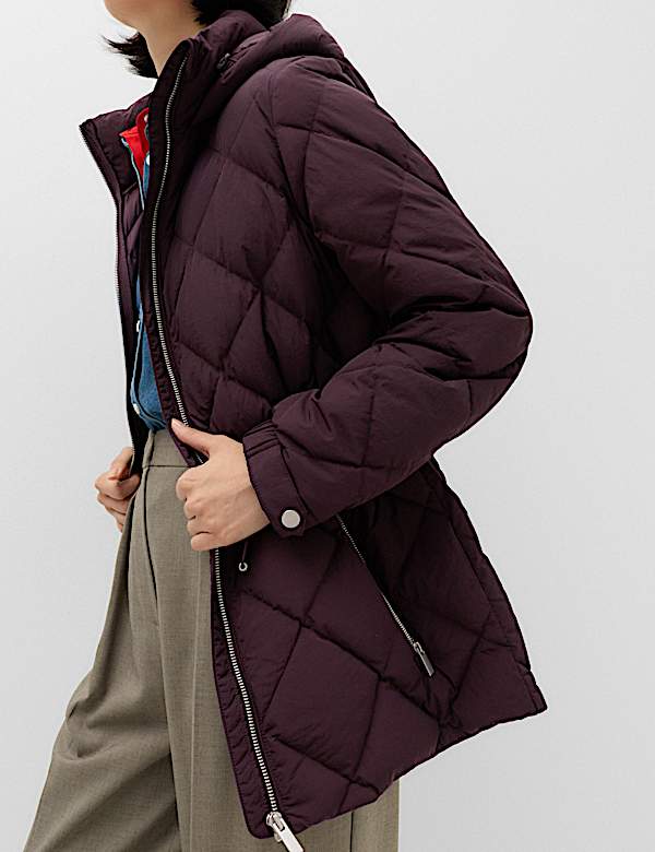 Feather & Down Diamond Quilted Hooded Jacket