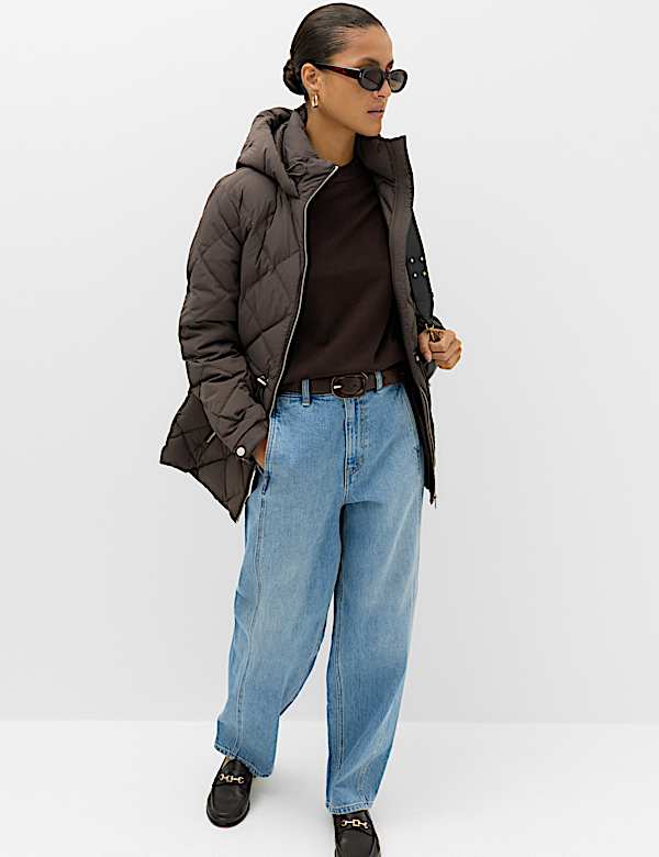 Feather & Down Diamond Quilted Hooded Jacket