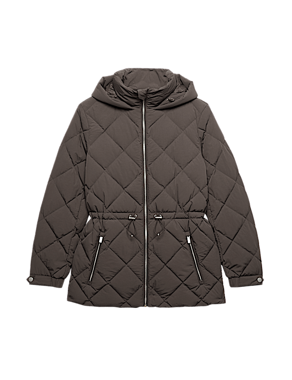 Feather & Down Diamond Quilted Hooded Jacket