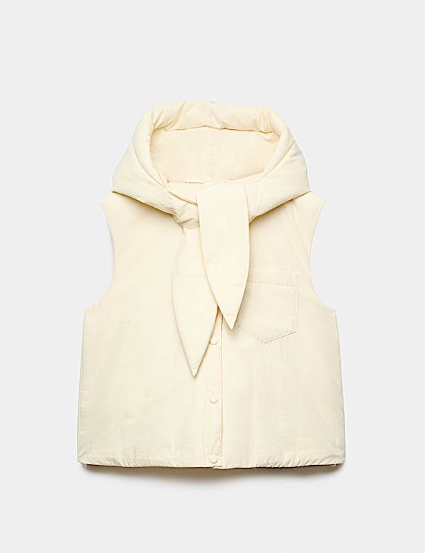 Padded Tie Neck Hooded Gilet - JE