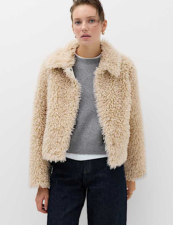 Faux Fur Textured Collared Short Jacket - AU