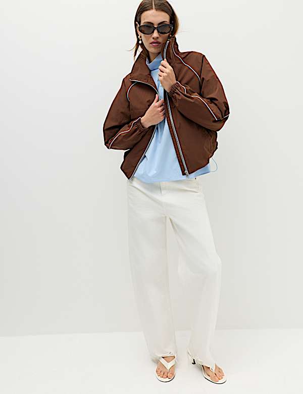 Contrast Piped Funnel Neck Windbreaker Jacket - DK