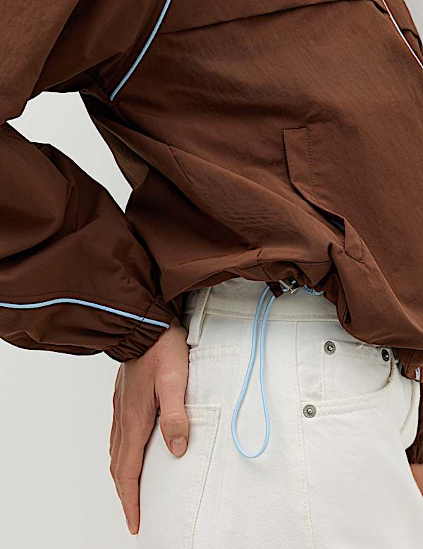 Contrast Piped Funnel Neck Windbreaker Jacket - DK