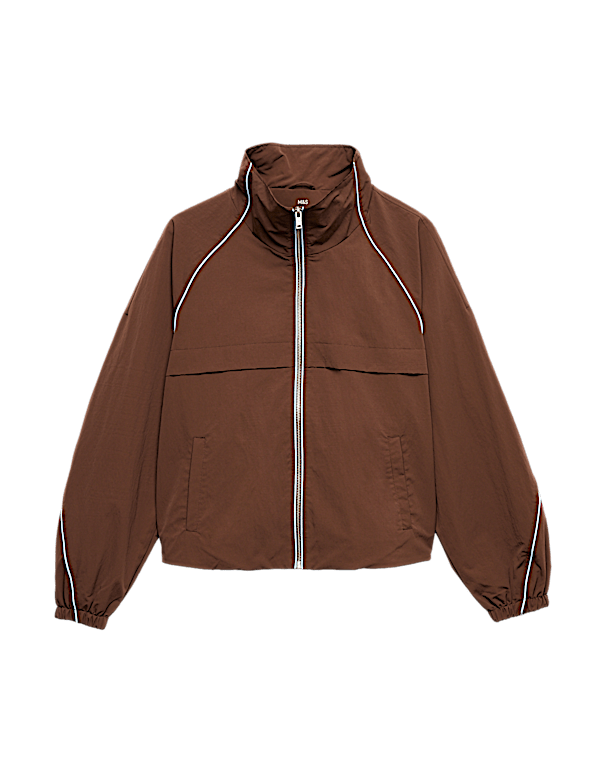 Contrast Piped Funnel Neck Windbreaker Jacket