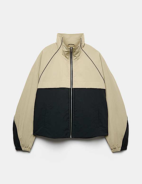 Contrast Piped Funnel Neck Windbreaker Jacket - null