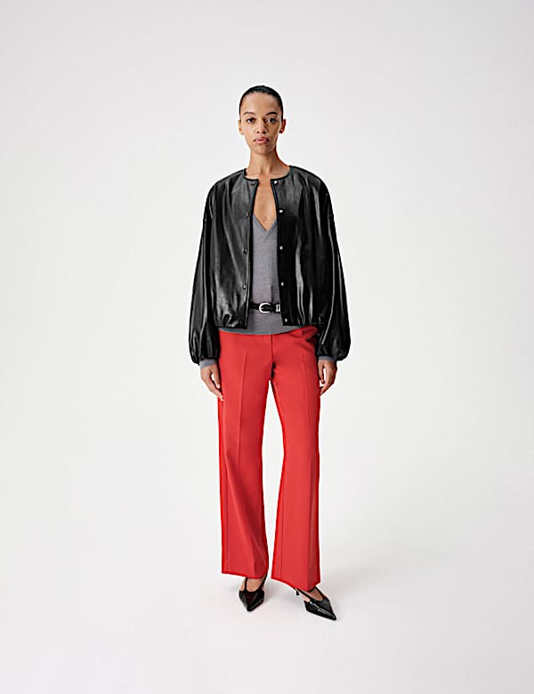 Faux Leather Bubble Hem Bomber Jacket