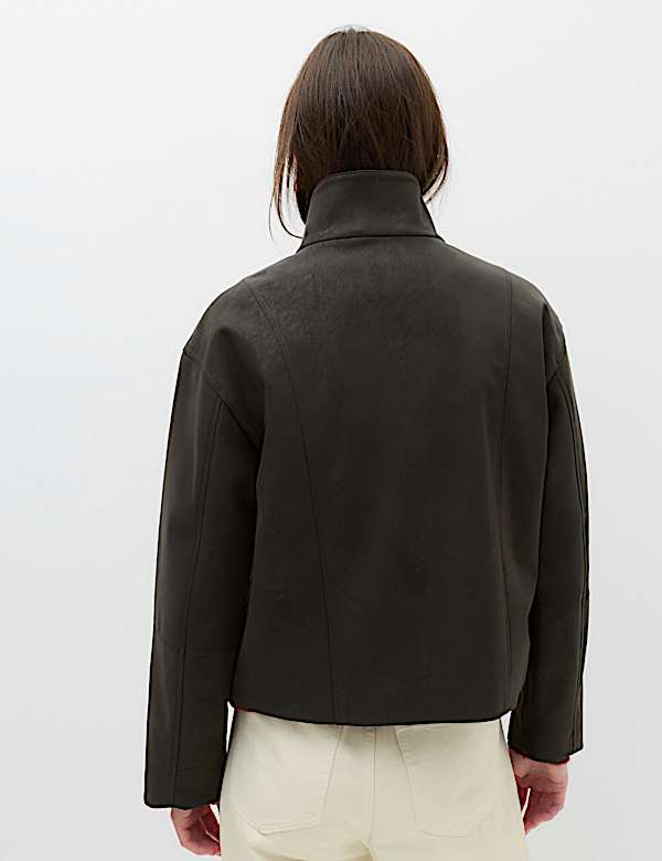 Suedette Funnel Neck Zip Through Jacket - JO