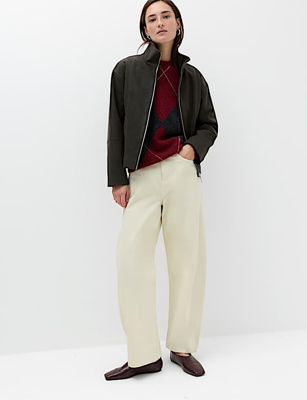 Suedette Funnel Neck Zip Through Jacket - JO