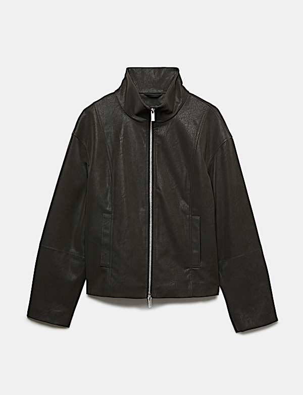 Suedette Funnel Neck Zip Through Jacket - JO