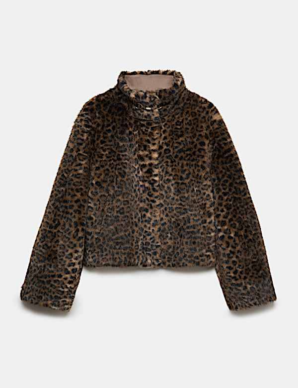 Faux Fur Funnel Neck Cropped Jacket - UA