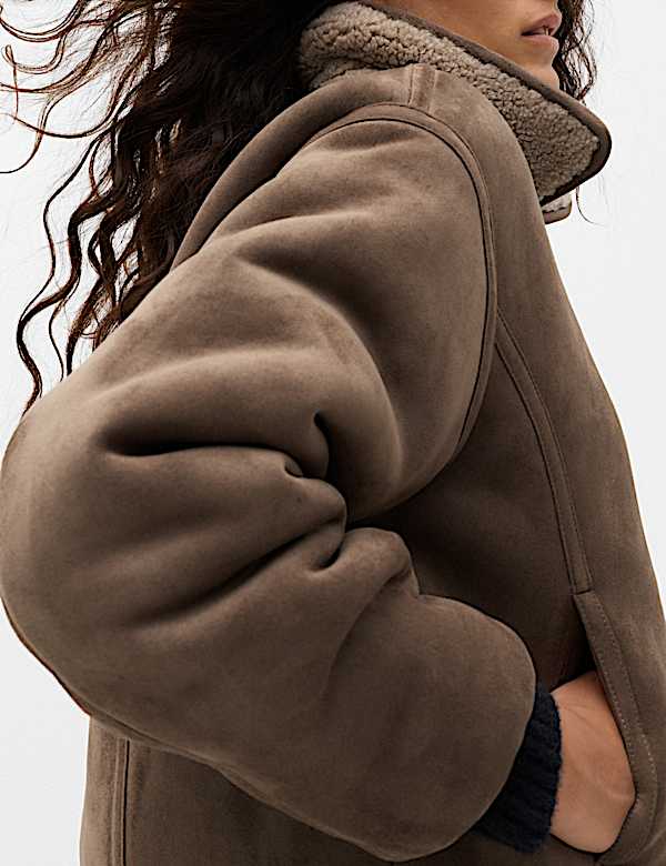 Faux Shearling Zip Up Bomber Jacket - NO