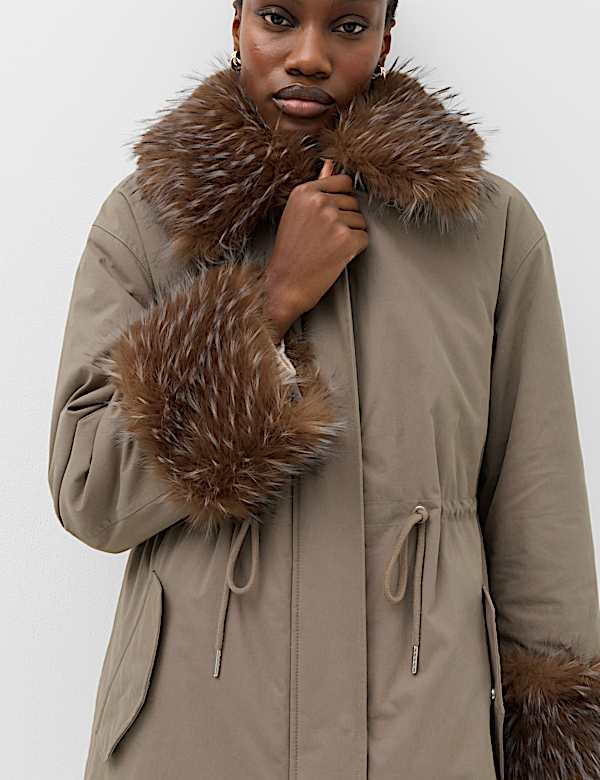 Cotton Rich Faux Fur Trim Longline Parka - VN