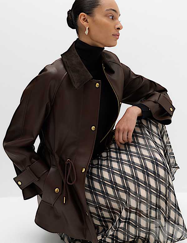 Faux Leather Collared Jacket - VN