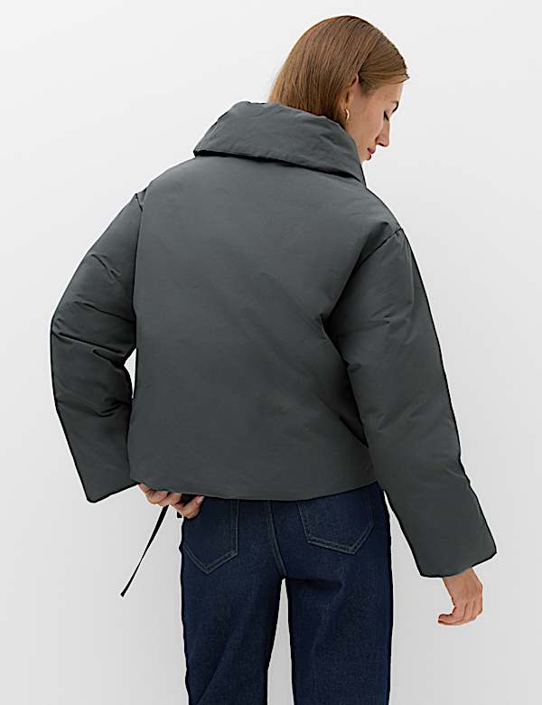 Feather & Down Funnel Neck Short Puffer Jacket - UA