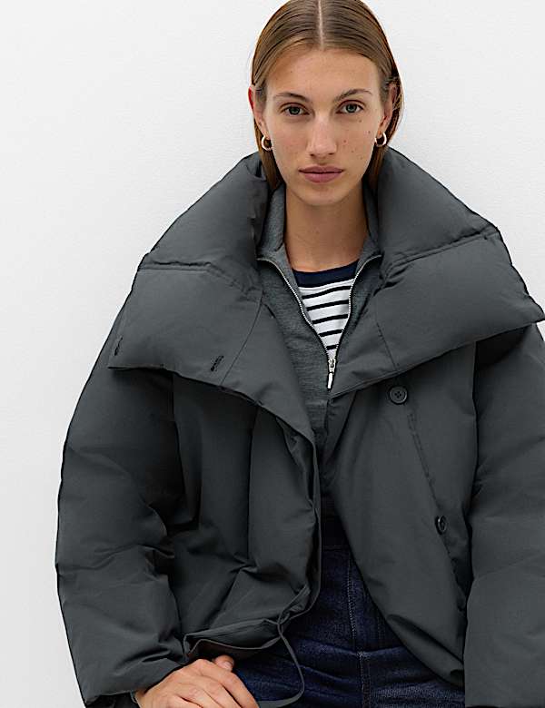 Feather & Down Funnel Neck Short Puffer Jacket - UA