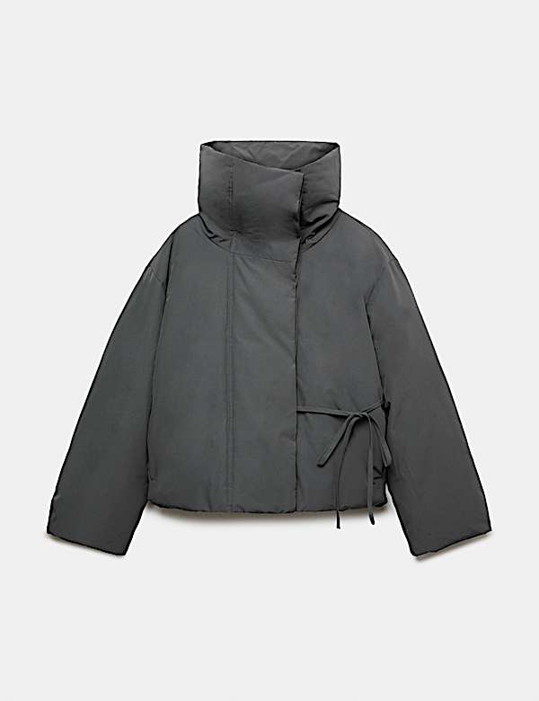 Feather & Down Funnel Neck Short Puffer Jacket - UA