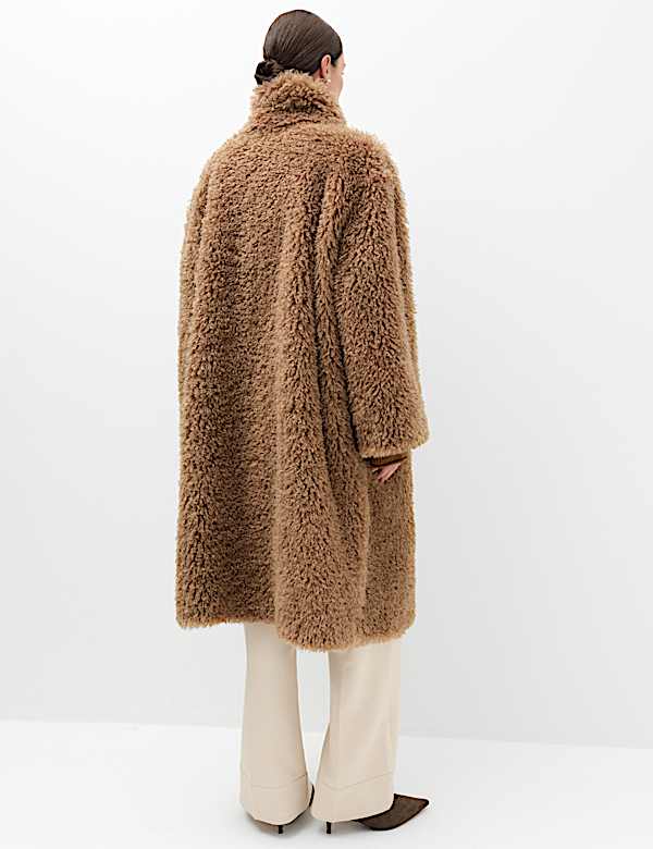 Mongolian Faux Fur Shearling Longline Coat - VN