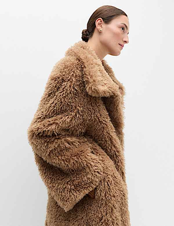 Mongolian Faux Fur Shearling Longline Coat - VN
