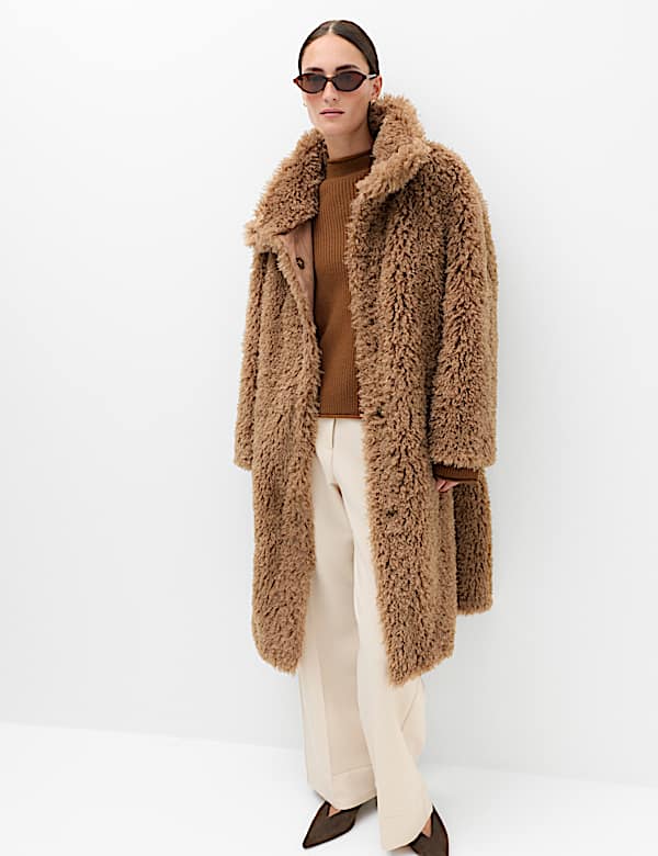 Mongolian Faux Fur Shearling Longline Coat - VN