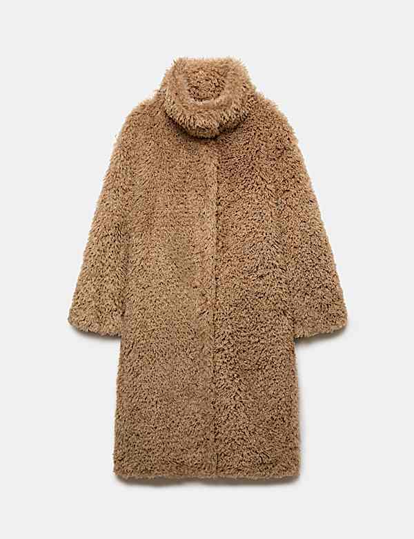 Mongolian Faux Fur Shearling Longline Coat - VN
