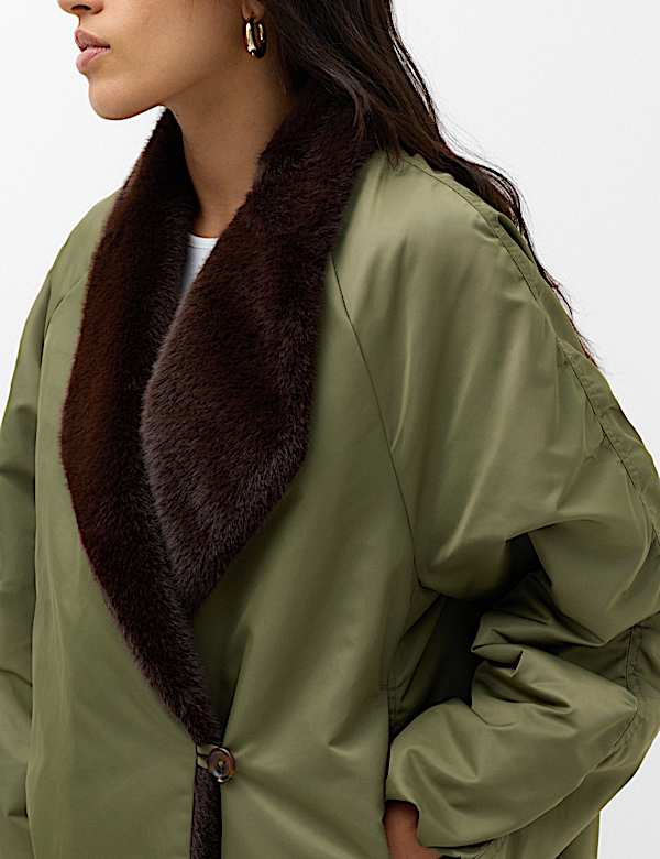 Satin Padded Faux Fur Lined Bomber Jacket - KR