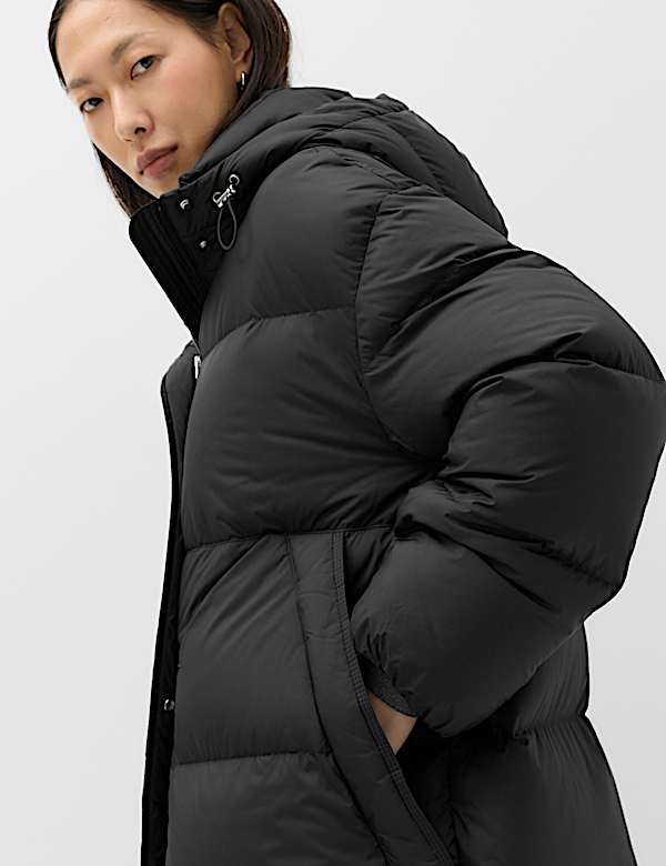 Feather And Down Hooded Longline Puffer Coat - US