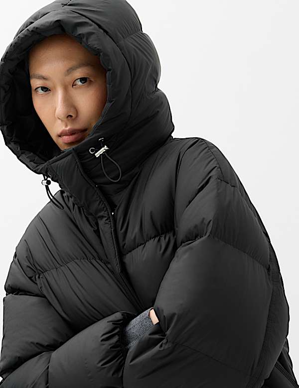Feather And Down Hooded Longline Puffer Coat - US