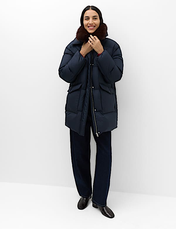 Feather and Down Faux Fur Collar Coat - IL