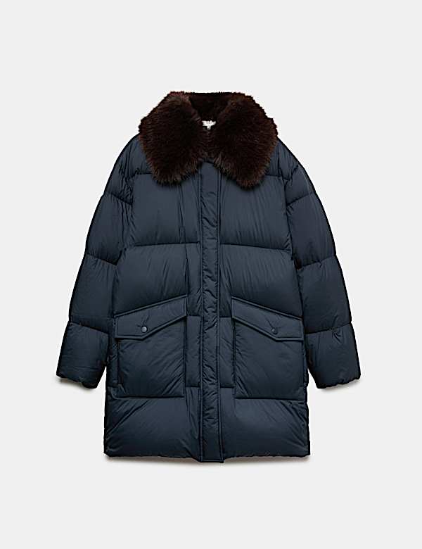 Feather and Down Faux Fur Collar Coat - IL
