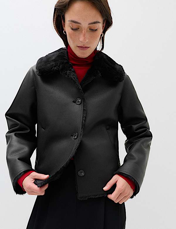 Faux Shearling Aviator Jacket - CN