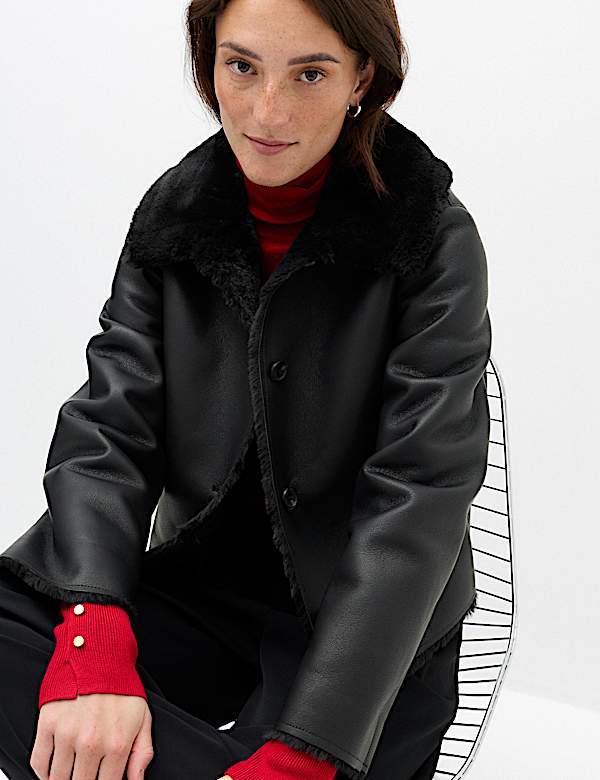 Faux Shearling Aviator Jacket - CN