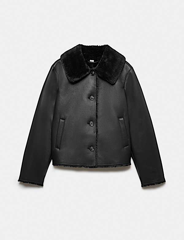 Faux Shearling Aviator Jacket - CN