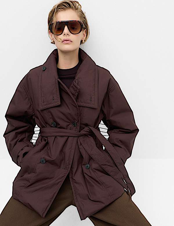 Pure Cotton Thermowarmth Belted Funnel Neck Coat - IL