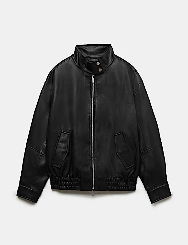 Faux Leather Funnel Neck Bomber Jacket - UA