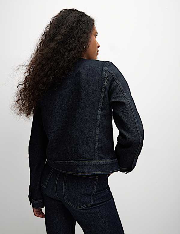 Denim Collarless Button Through Jacket