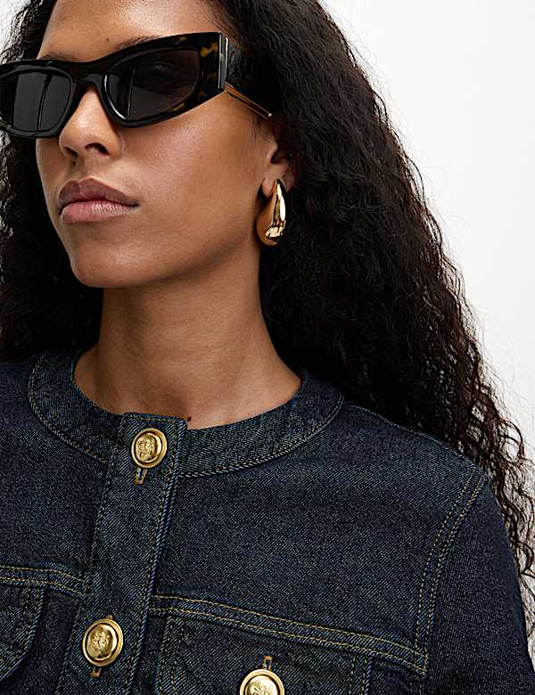 Denim Collarless Button Through Jacket
