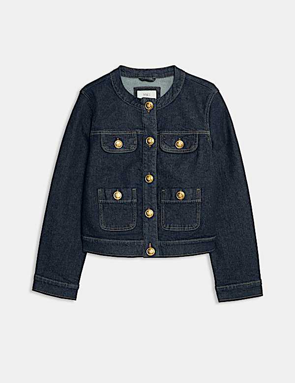 Chaqueta denim abotonada sin cuello - ES