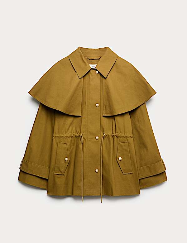 Taillierter Cape-Mantel aus reiner Baumwolle mit Kragen - AT