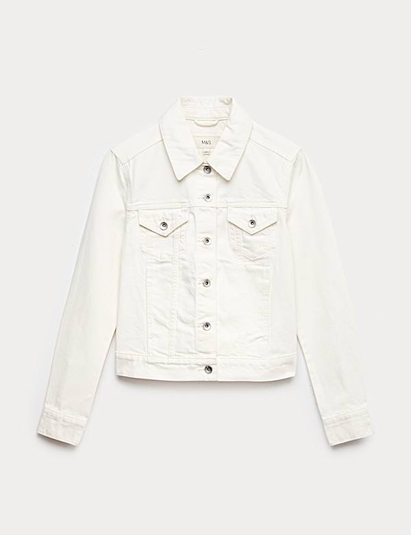 Kr&oacute;tka jeansowa kurtka Trucker z kołnierzem - PL