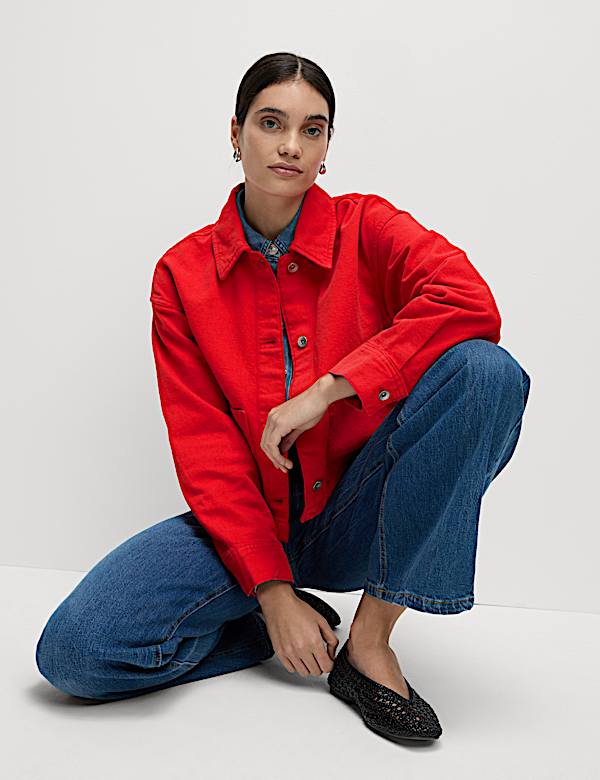 Pure Cotton Cropped Denim Shacket - US