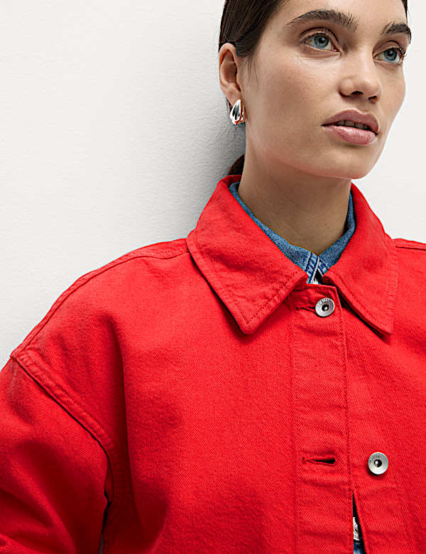 Pure Cotton Cropped Denim Shacket - US