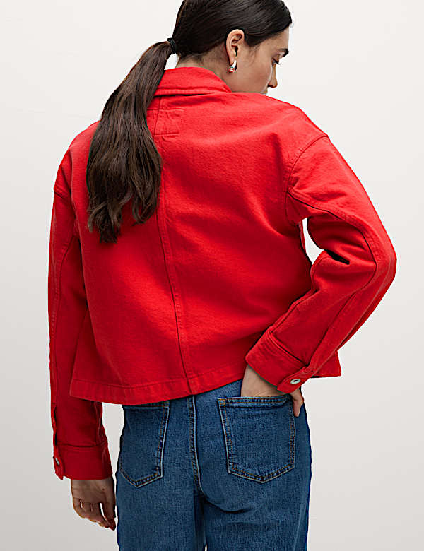 Pure Cotton Cropped Denim Shacket - US