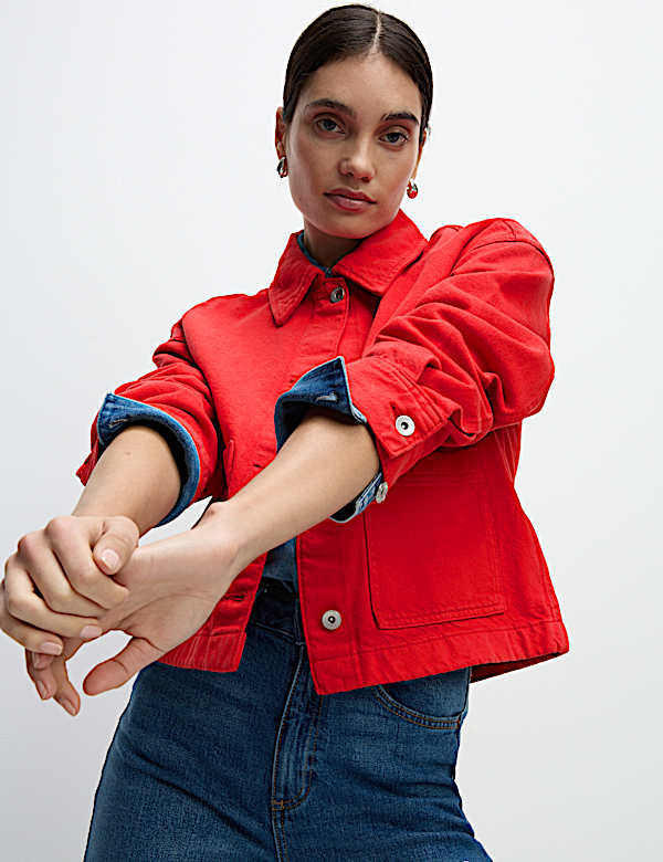 Pure Cotton Cropped Denim Shacket - US