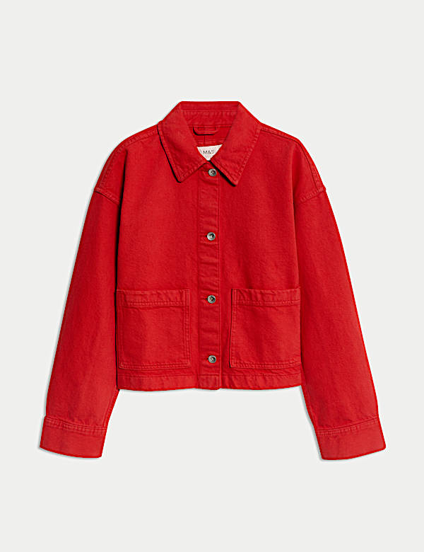 Pure Cotton Cropped Denim Shacket - US