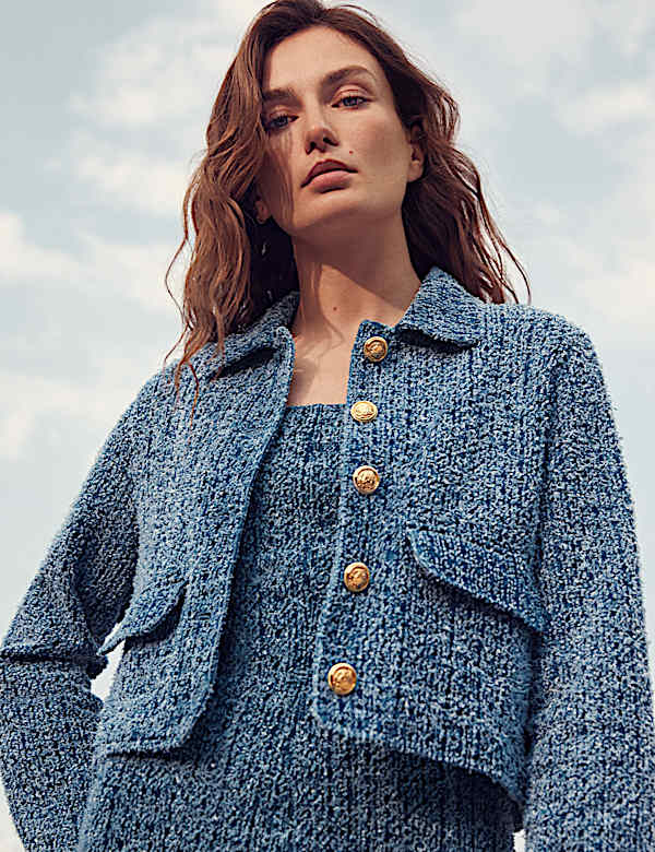 ジャケット・アウター Herlipto Mirage Tippet Ling Coat M blue Denim Textured Cropped Jacket | MEDIUM INDIGO | Jackets | M&S JE
