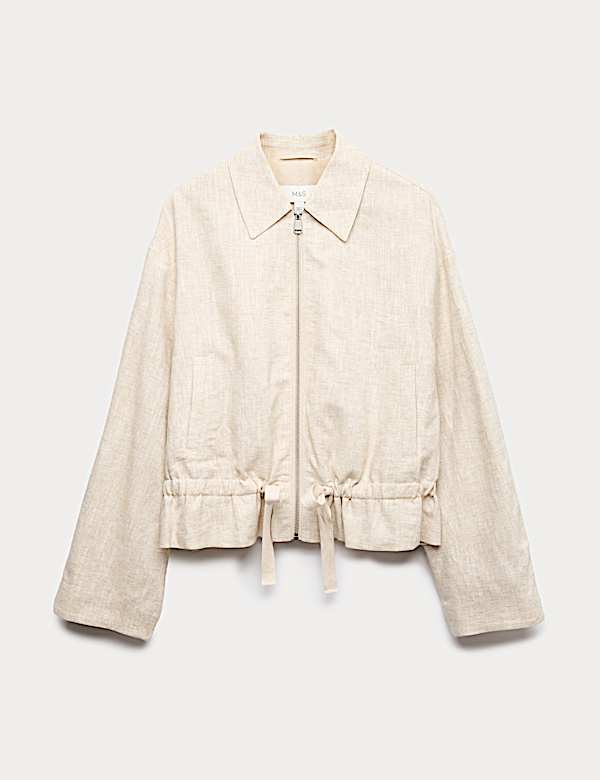 Linen Blend Lightweight Harrington Jacket - IS